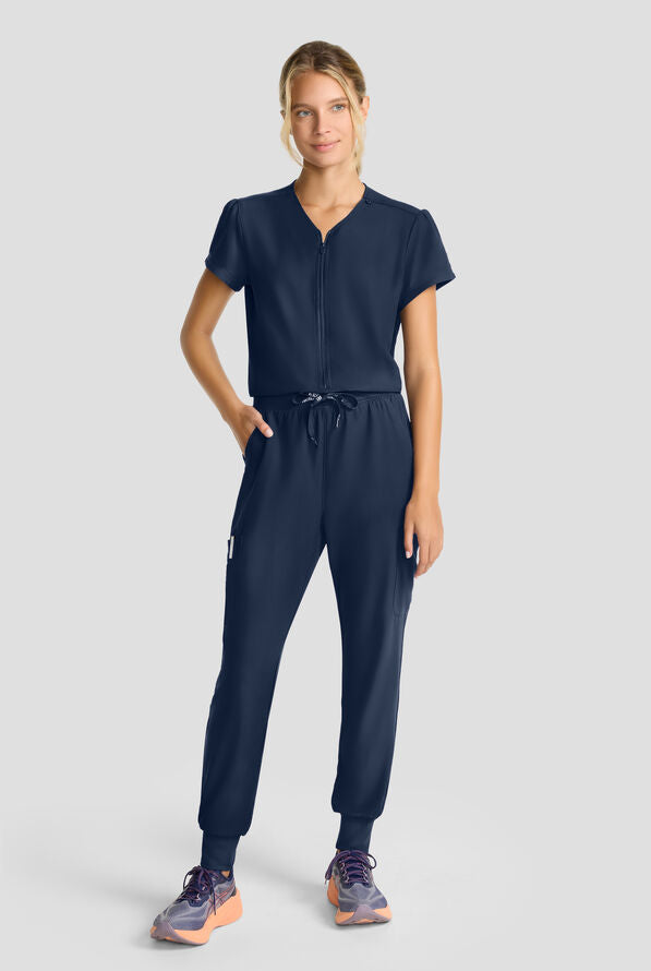 Med Couture Insight Women's 4-Pocket Zip Front Drawstring Waist Scrub Jumpsuit