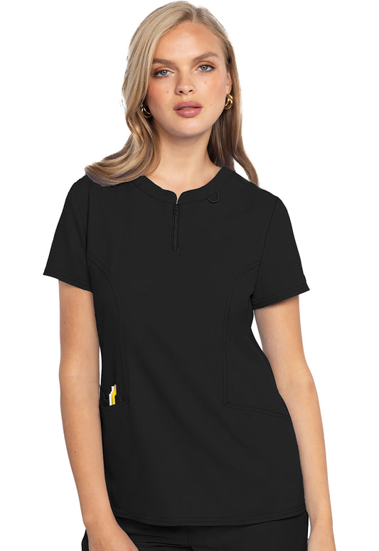 Med Couture Insight Women's 3-Pocket Zipper Round Neck Scrub Top