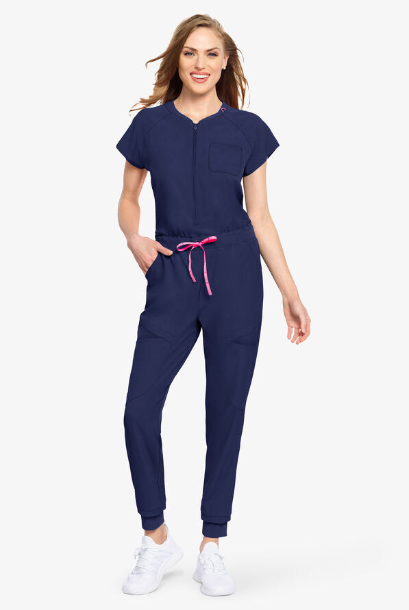 Med Couture Amp Women's 5-Pocket STRETCH Zip Front V-Neck Jumpsuit